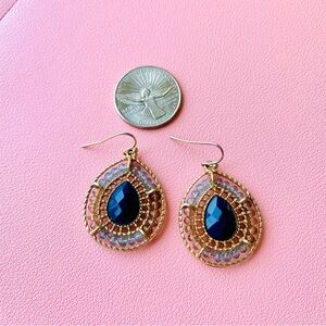Elegant Gold and Blue Teardrop Earrings, light weight
